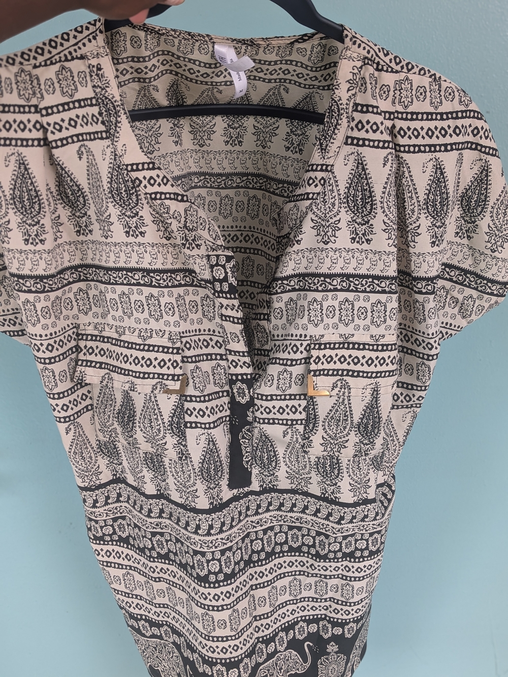 Black & Cream Printed Short Sleeve Tunic Dress